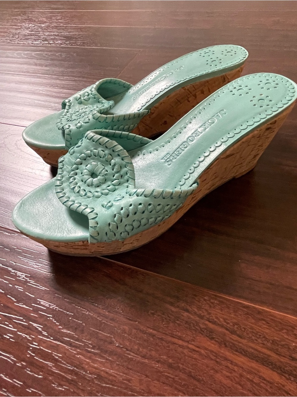 Jack Rogers Teal Braided Cork Wedge Sandals 7.5 - Picture 2 of 6